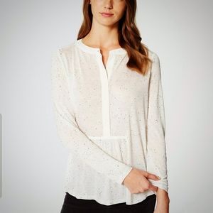 LOFT Cream Speckled Shirred Henley Top